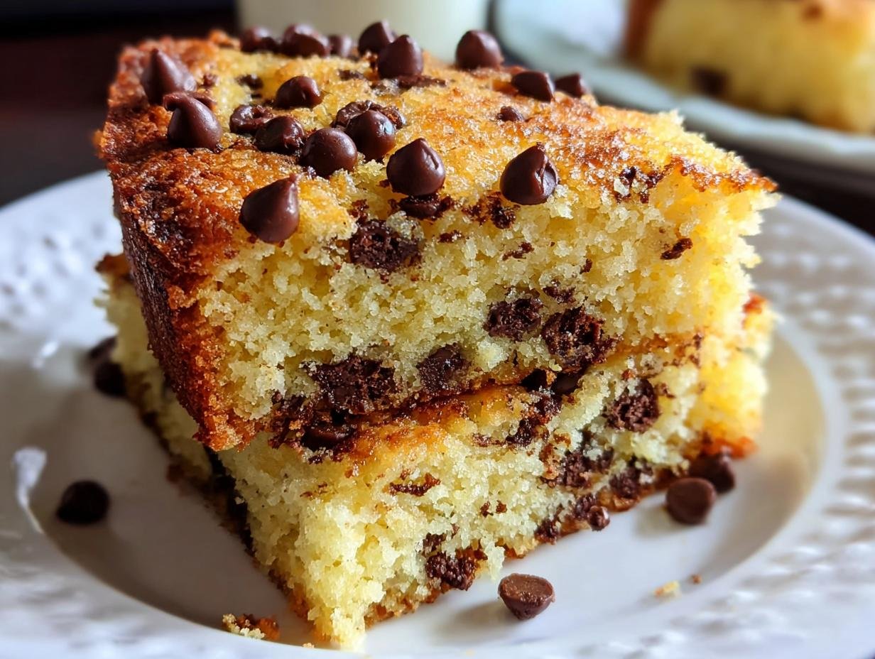 Amazing Chocolate Chip Cake: 350 Calories - Chocolate Chip Cake - slice with chocolate chips