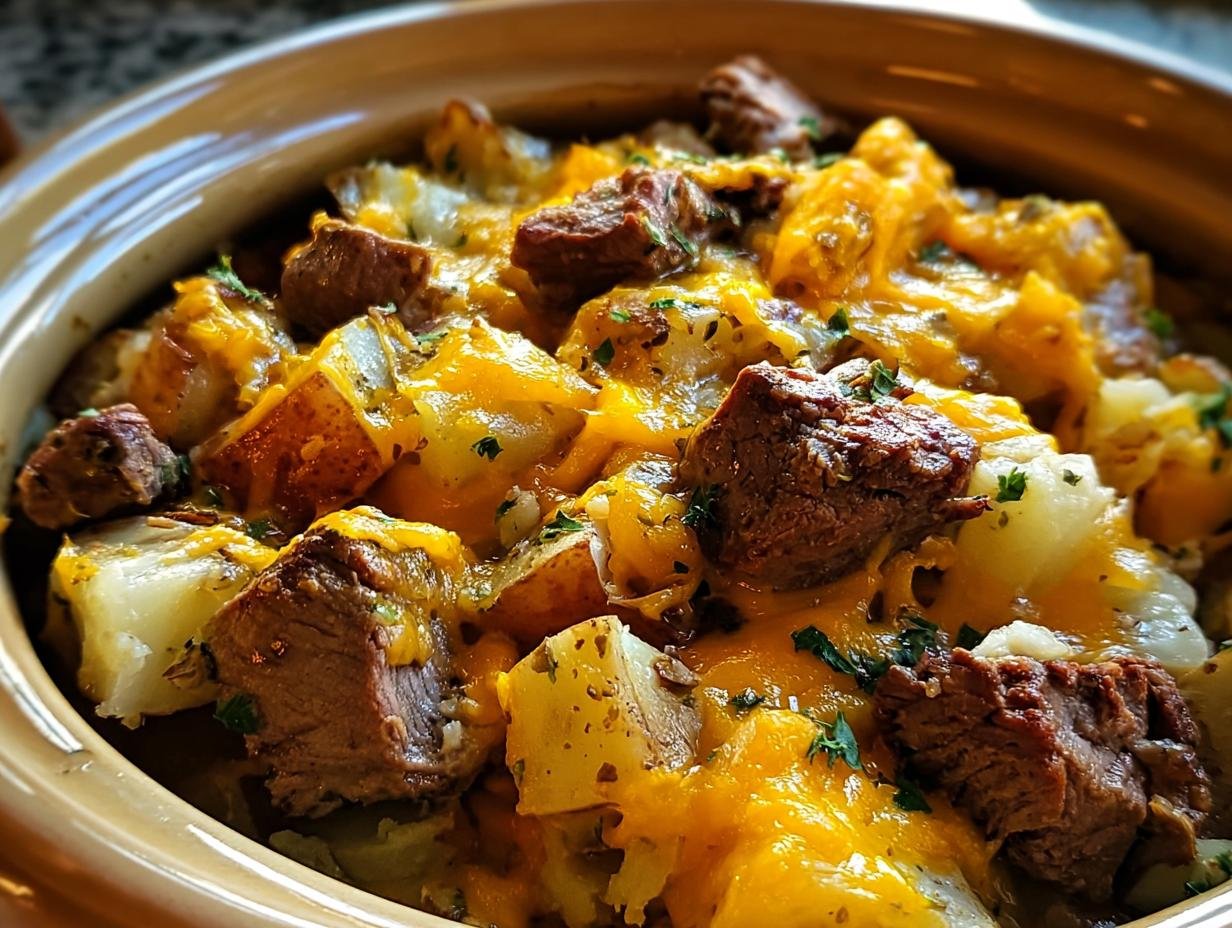 Crockpot Loaded Steak Potato - preparing ingredients