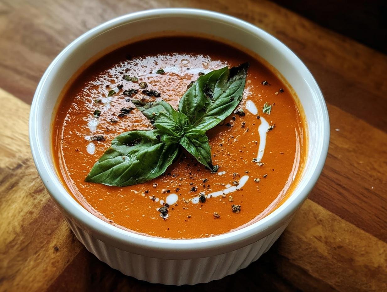 Rich Homemade Roasted Tomato Basil Soup - Roasted Tomato Basil Soup - additional detail