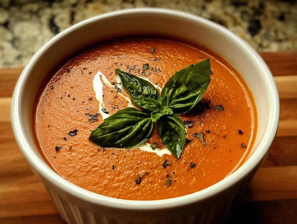 Rich Homemade Roasted Tomato Basil Soup - Roasted Tomato Basil Soup - additional detail