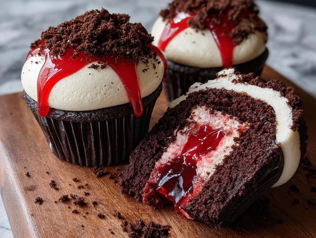 Vampire Cupcakes - decorating with jelly drips