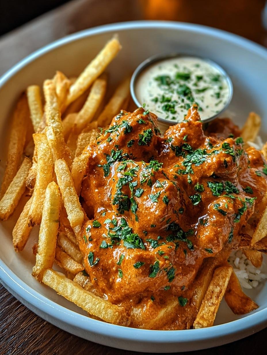 Delicious Butter Chicken Garlic Sauce served with rice and naan bread, showcasing its rich, creamy texture and vibrant color