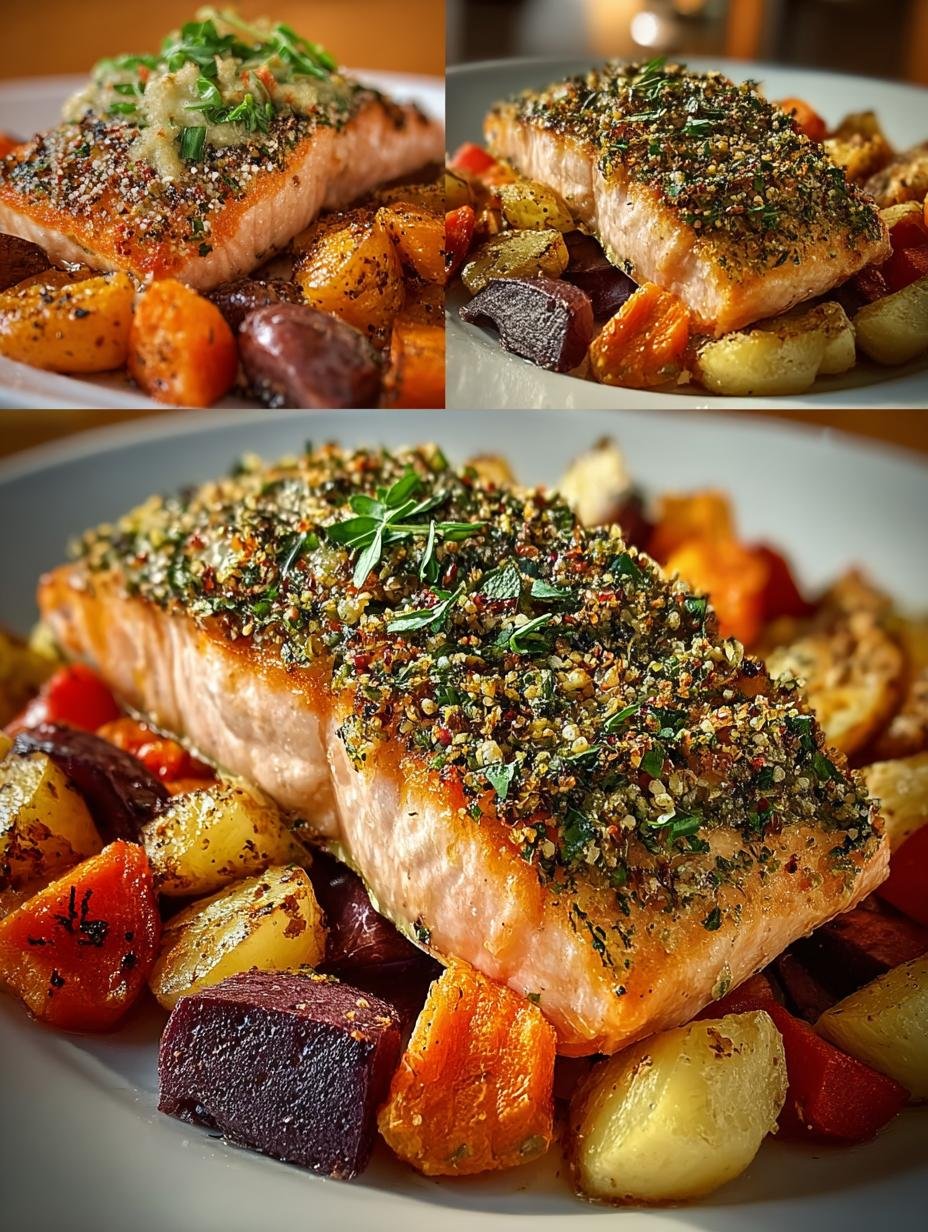 Herb Crusted Salmon with Roasted Root Veggies Delight 2 Herb Crusted Salmon with Roasted Root Veggies Delight - Herb Crusted Salmon with - main visual representation