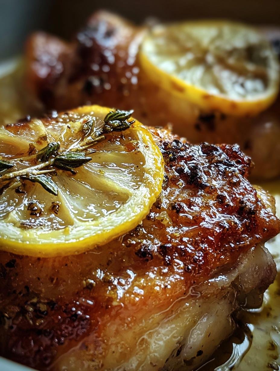 Amazing Juicy Lemon Garlic Turkey in 45 Mins - Golden brown, perfectly cooked Juicy Lemon Garlic Turkey thighs garnished with fresh parsley and lemon slices in a baking dish