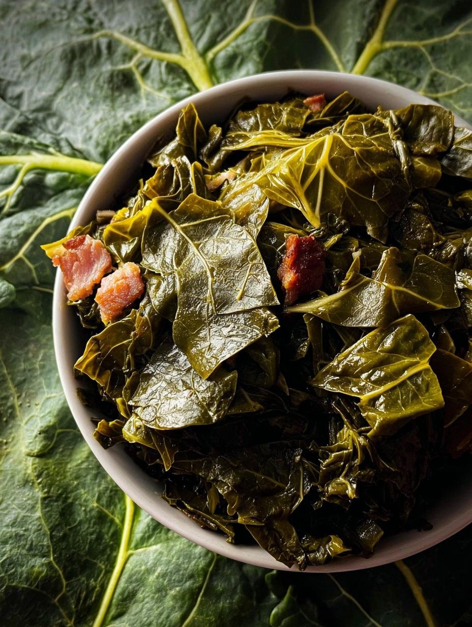 Delicious Slow Cooker Collard Greens with smoked turkey, ready to serve