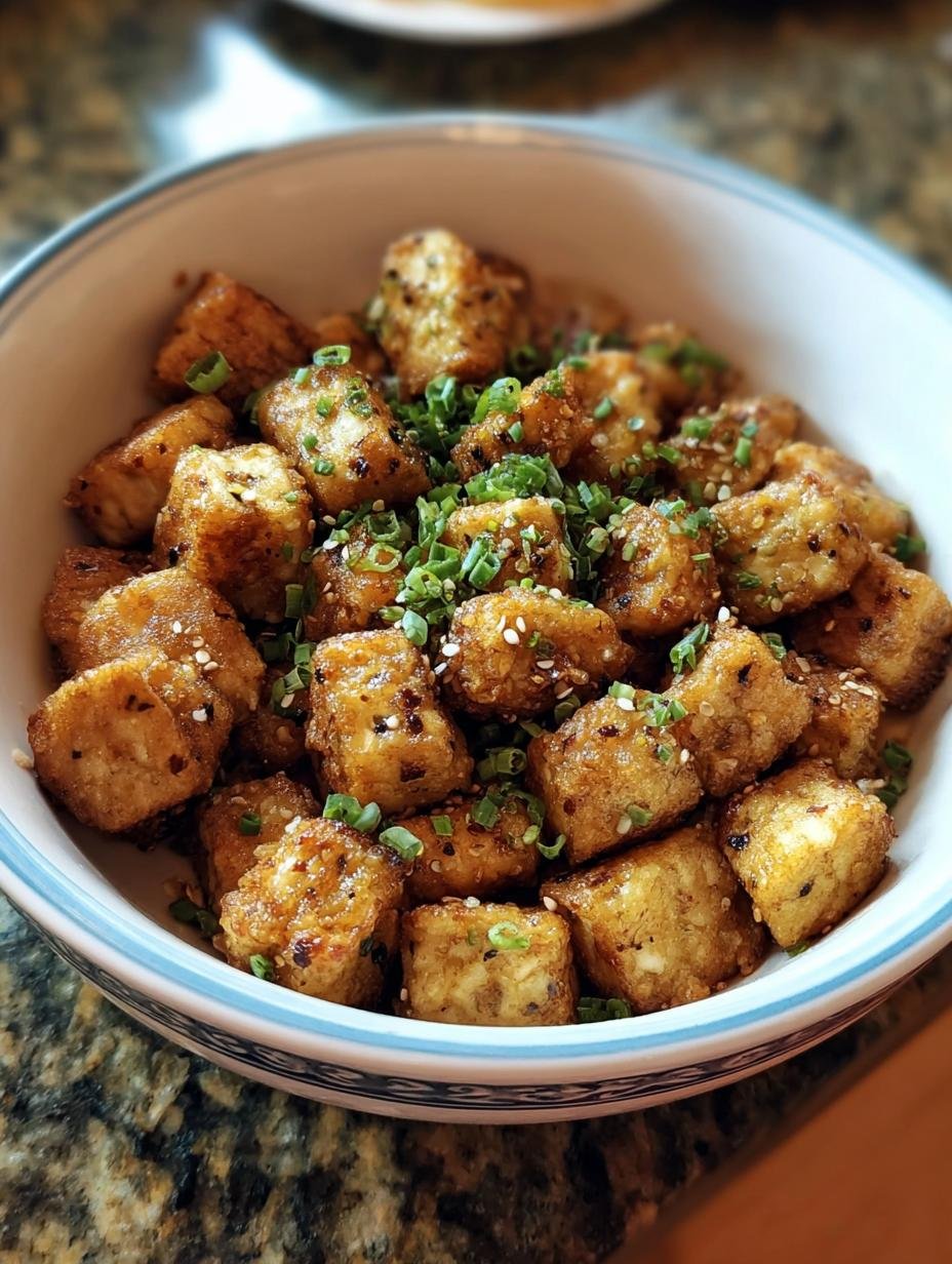 Irresistible Taiwanese Popcorn Tofu with crispy golden exterior and fresh basil, ready to be served