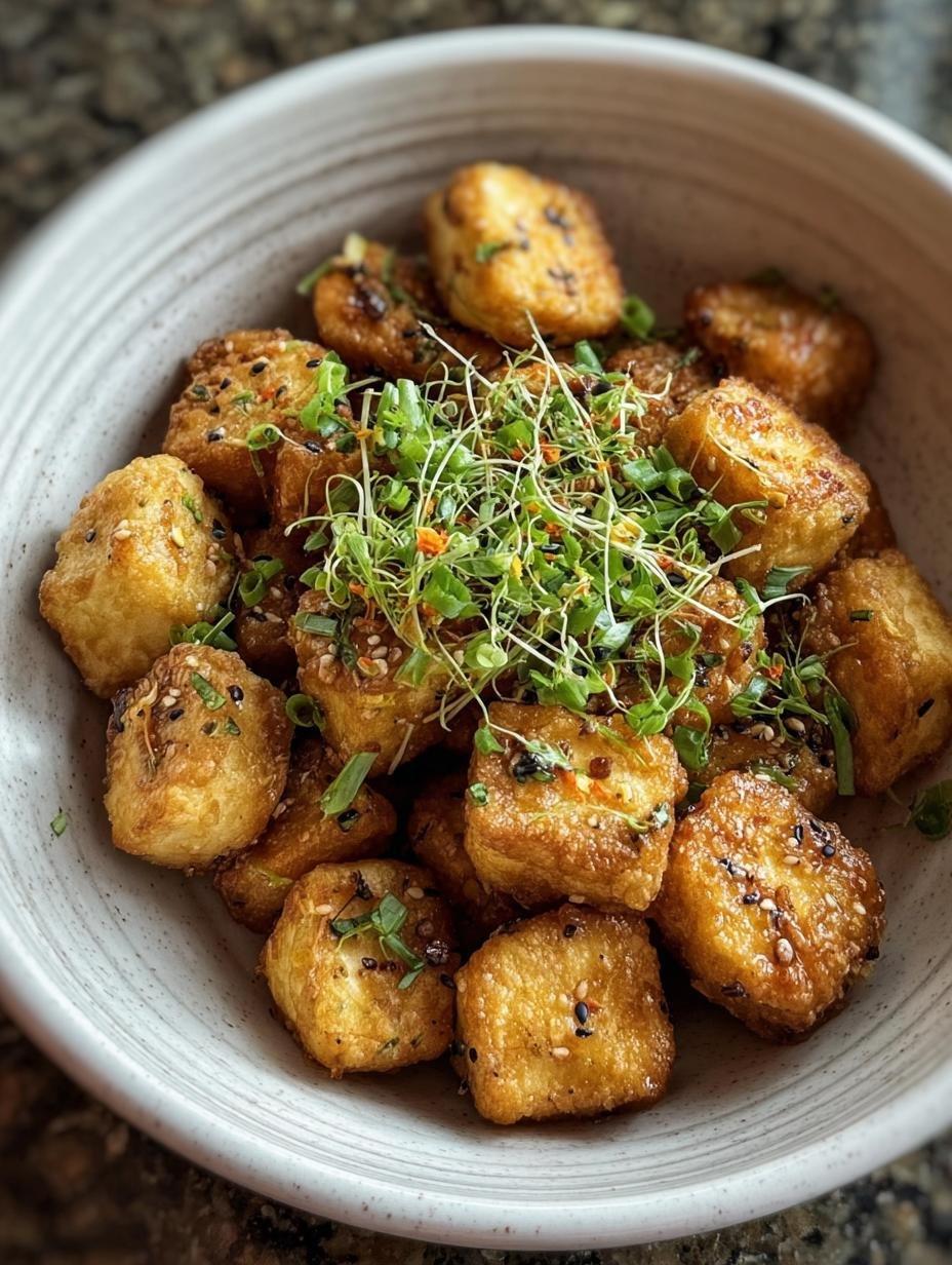 Delicious Taiwanese Popcorn Tofu served in a paper cone with fresh basil and dipping sauce