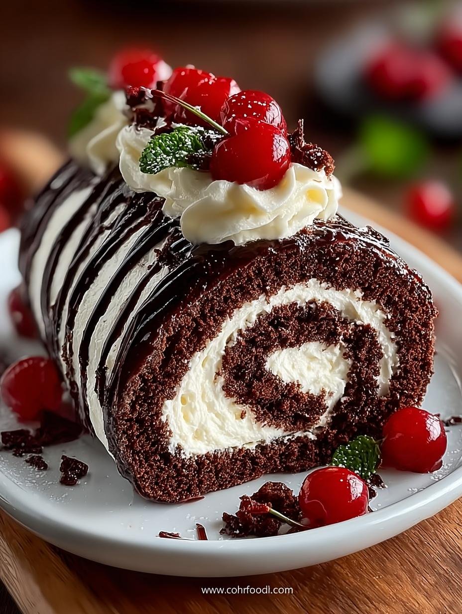 Indulge in an Elegant Black Forest Cake Roll Delight - main visual representation