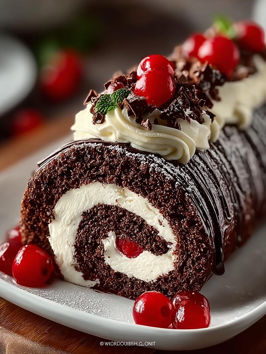 Indulge in an Elegant Black Forest Cake Roll Delight - additional detail