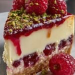 Pistachio Raspberry Crunch Cheesecake