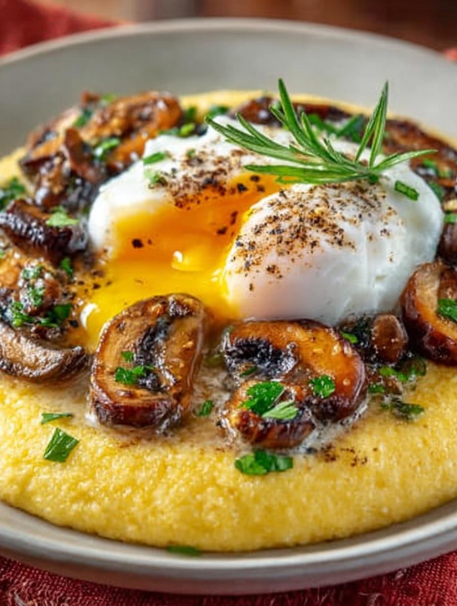 Poached Eggs Polenta Mushrooms Truffle Oil: A Comforting Delight - Poached Eggs Polenta Mushrooms Truffle Oil - main visual representation