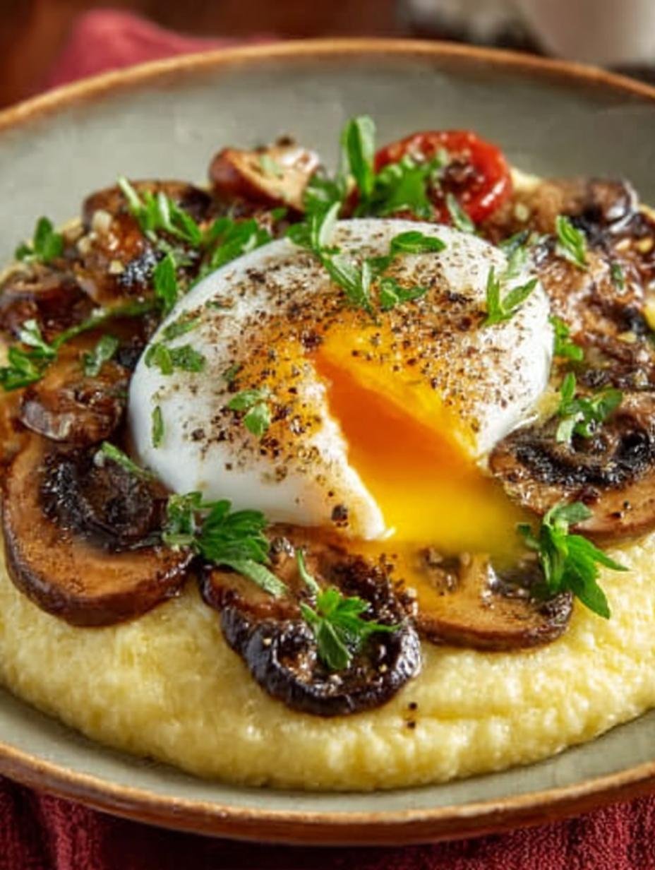 Poached Eggs Polenta Mushrooms Truffle Oil: A Comforting Delight - Poached Eggs Polenta Mushrooms Truffle Oil - additional detail