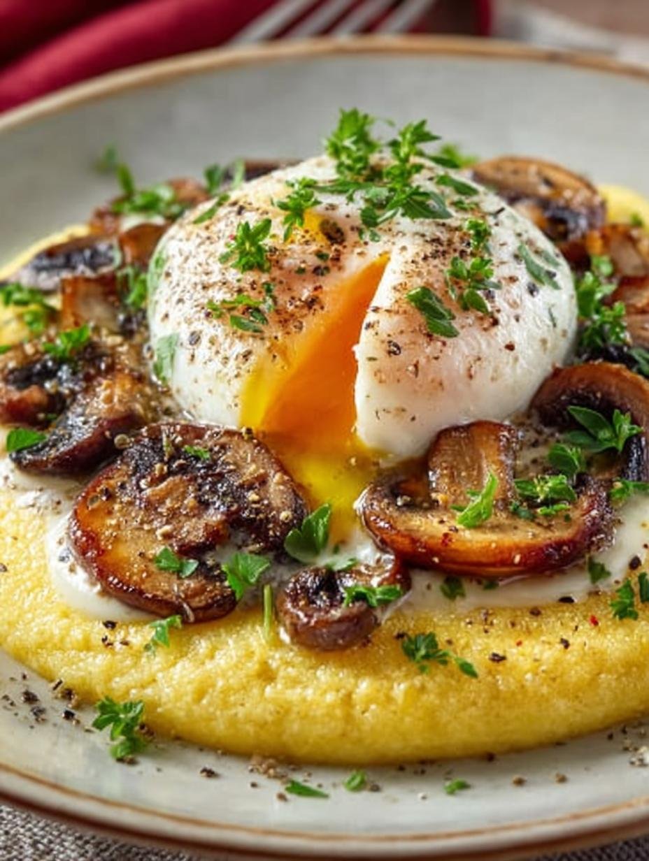 Poached Eggs Polenta Mushrooms Truffle Oil