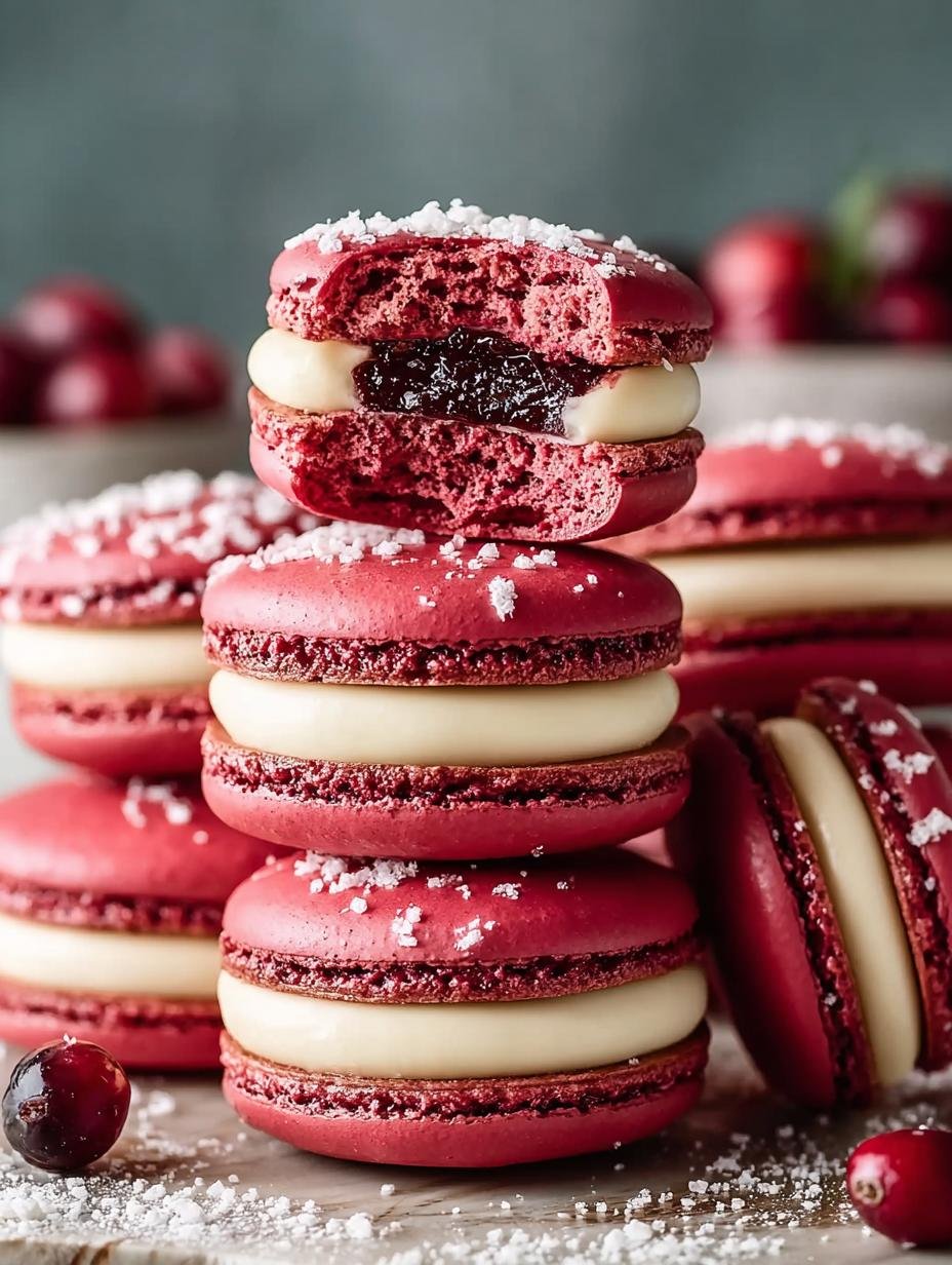 Cranberry Macarons with Zesty Orange Buttercream Delight - Cranberry Macarons, Orange Buttercream, Zesty Macarons, Holiday Treats - main visual representation