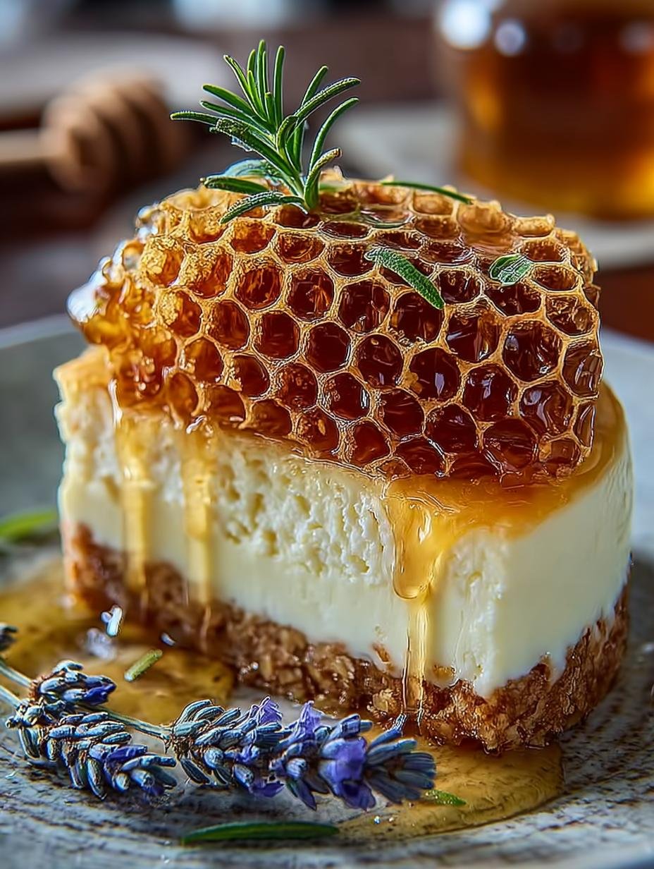 Lemon Lavender Cheesecake Topped with Honeycomb Delight - Lemon Lavender Cheesecake Topped with Honeycomb - main visual representation