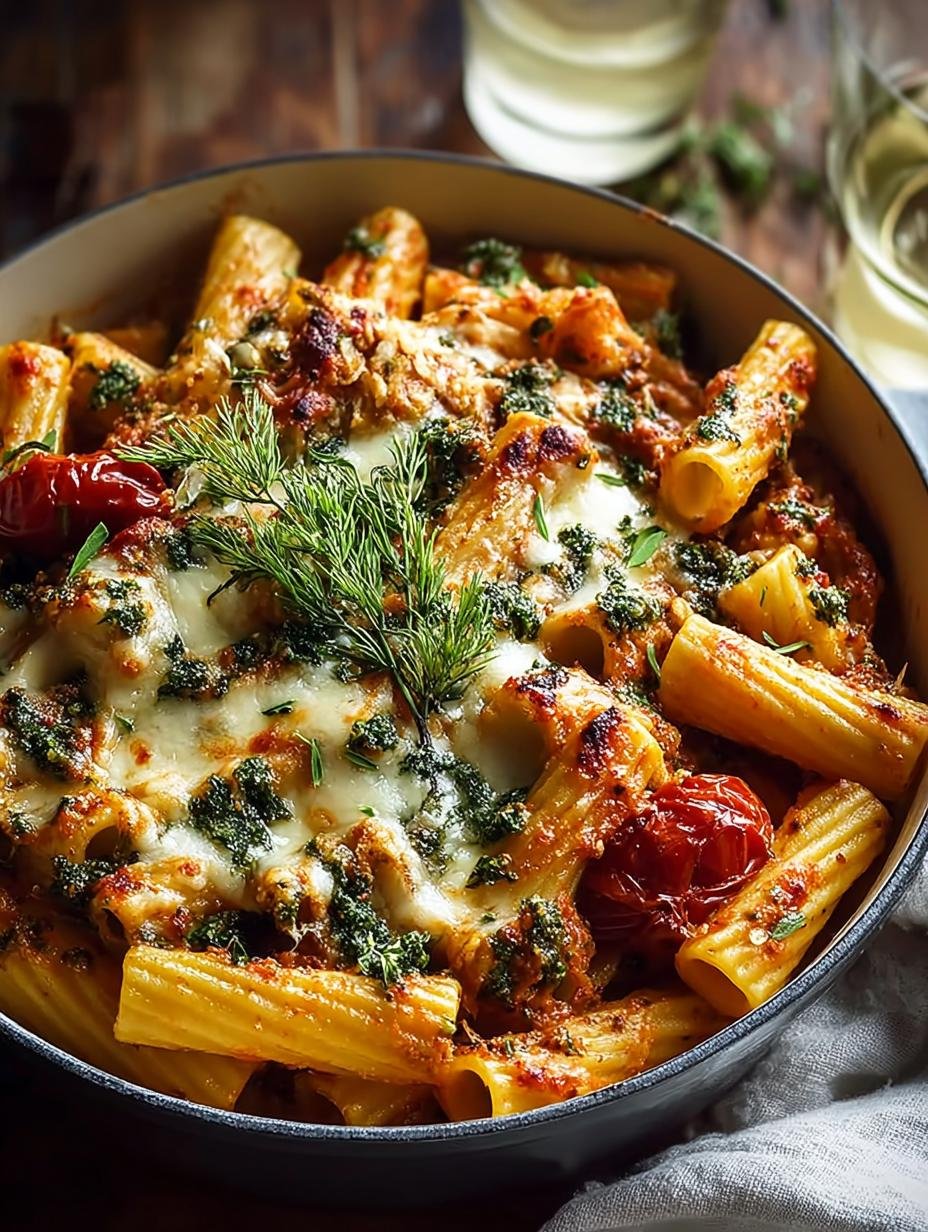 One Pot Spicy Pesto Rigatoni
