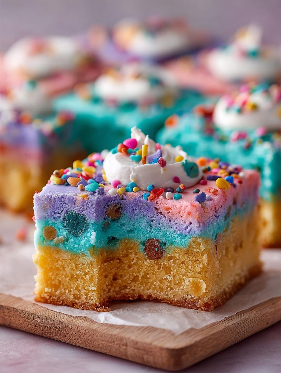 Unicorn Cake Mix Bars with Colorful Frosting Recipe - Unicorn Cake Mix Bars with Colorful Frosting Recipe - additional detail