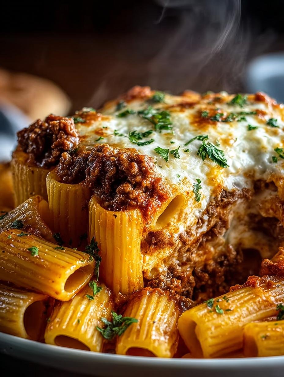 Baked Rigatoni Stuffed with Beef Ragu & Mozzarella Delight - Baked Rigatoni Stuffed with Beef Ragu & Mozzarella - additional detail