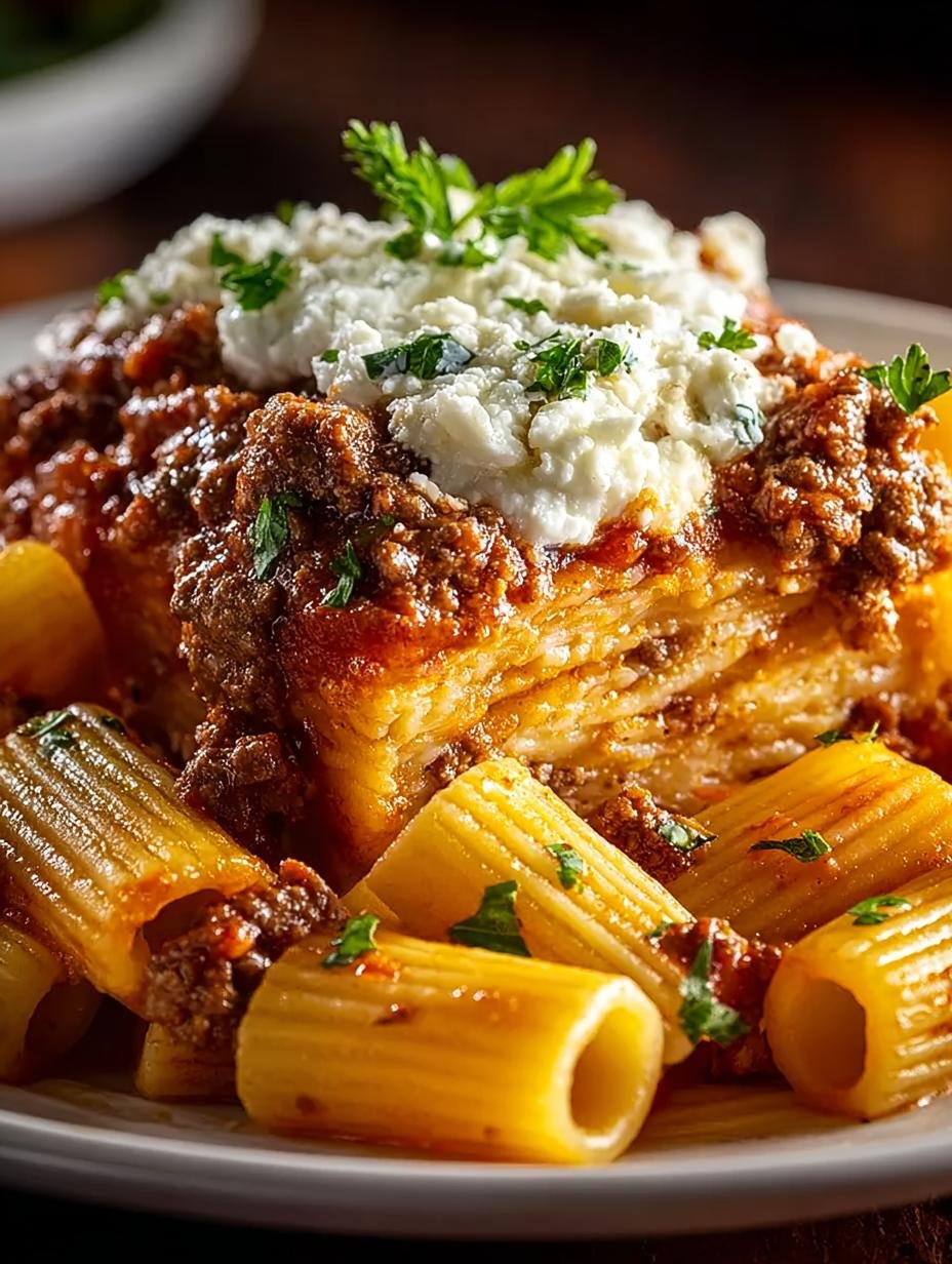 Baked Rigatoni Stuffed with Beef Ragu & Mozzarella