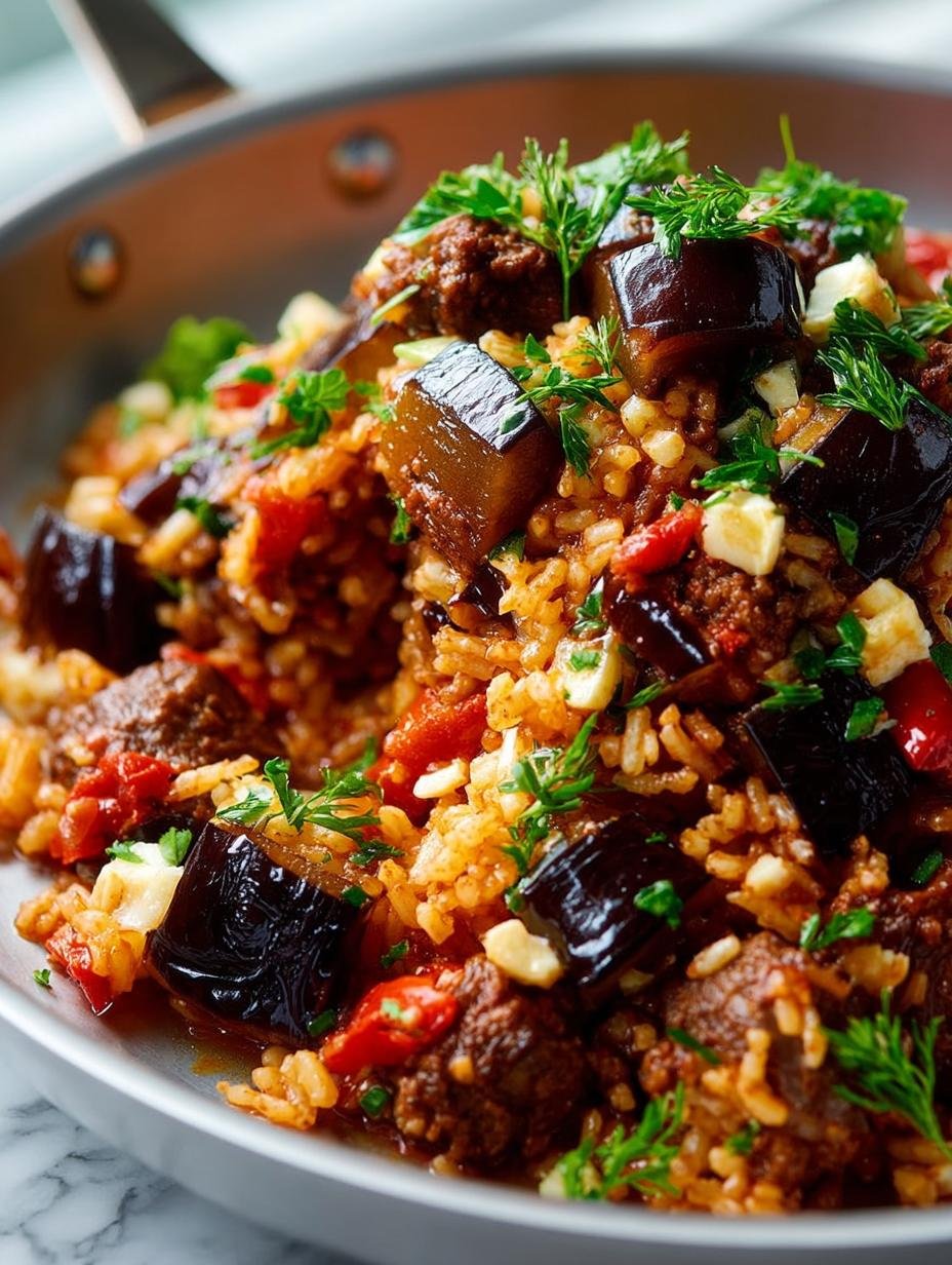 Delicious Beef Eggplant Pilaf Recipe in One Pot - Beef Eggplant Pilaf Recipe - main visual representation