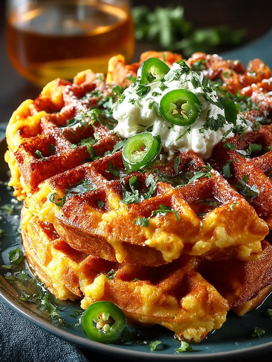 Delicious Cheddar Jalapeño Cornbread Waffles Recipe - Cheddar Jalapeño Cornbread Waffles - main visual representation