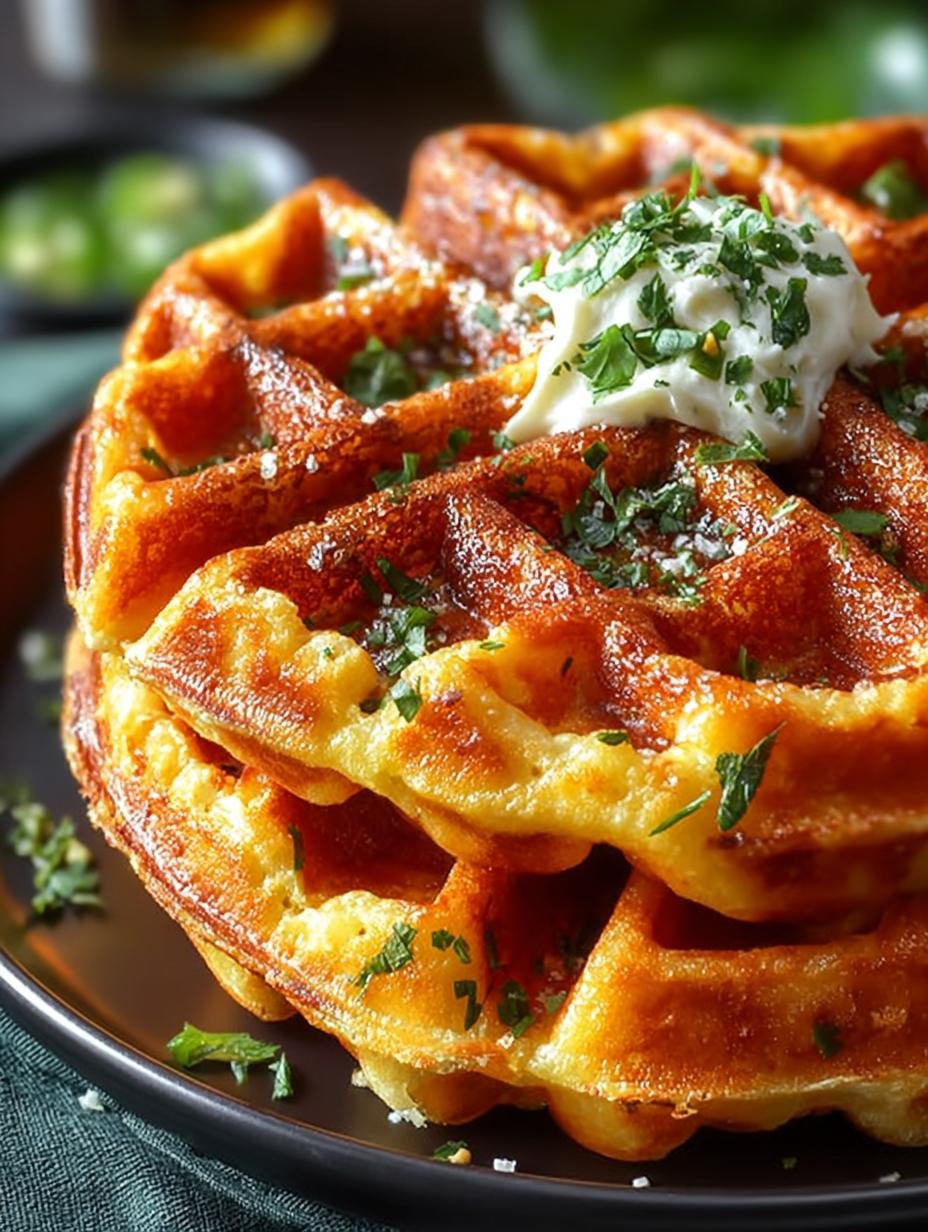 Delicious Cheddar Jalapeño Cornbread Waffles Recipe - Cheddar Jalapeño Cornbread Waffles - additional detail