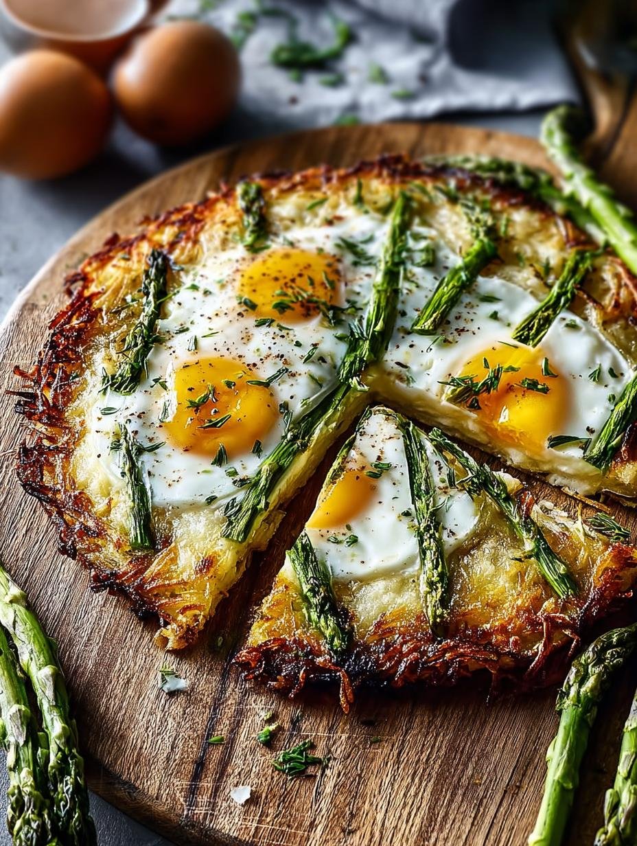 Irresistible Hash Brown Breakfast Pizza with Asparagus Bliss - Irresistible Hash Brown Breakfast Pizza with Asparagus Delight - main visual representation