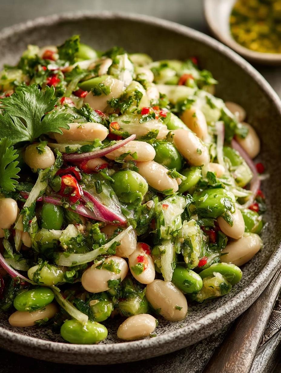 Irresistible Marinated Cilantro Lime Bean Salad served in a bowl with fresh ingredients