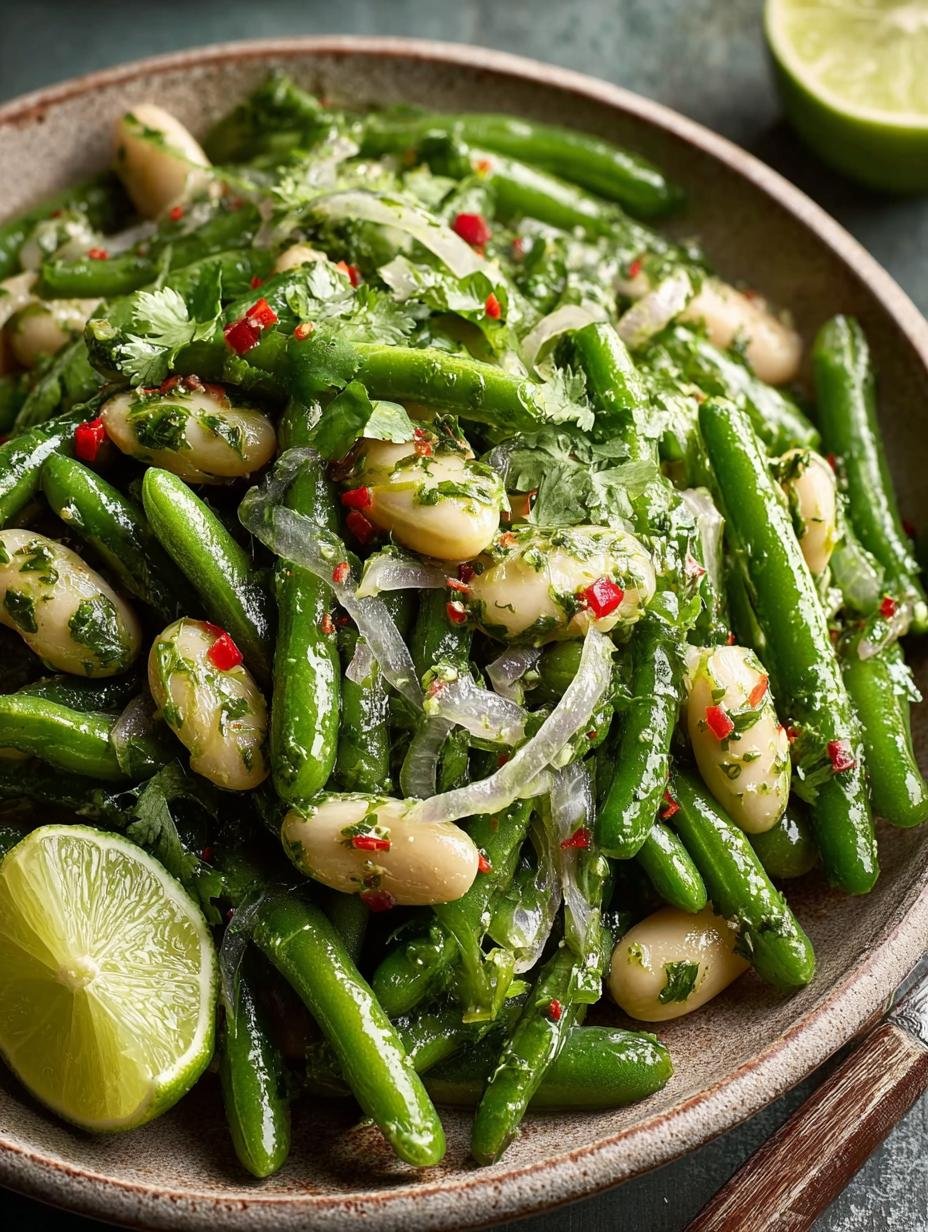 Delicious Marinated Cilantro Lime Bean Salad served with lime wedges and cilantro