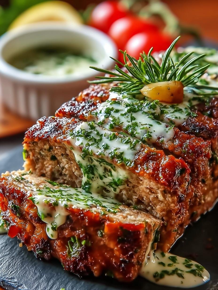 Mediterranean Meatloaf with Garlic Herb Sauce: 7 Savory Steps 1 Mediterranean Meatloaf with Garlic Herb Sauce