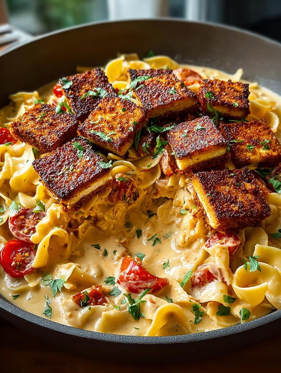 Savory Vegan Creamy Cajun Pasta with Crispy Breaded Tofu 2 Savory Vegan Creamy Cajun Pasta with Crispy Breaded Tofu - Savory Vegan Creamy Cajun Pasta with Crispy Breaded Tofu - main visual representation