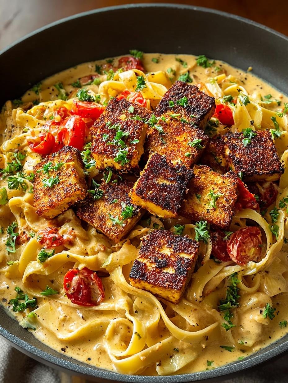 Savory Vegan Creamy Cajun Pasta with Crispy Breaded Tofu 1 Savory Vegan Creamy Cajun Pasta with Crispy Breaded Tofu