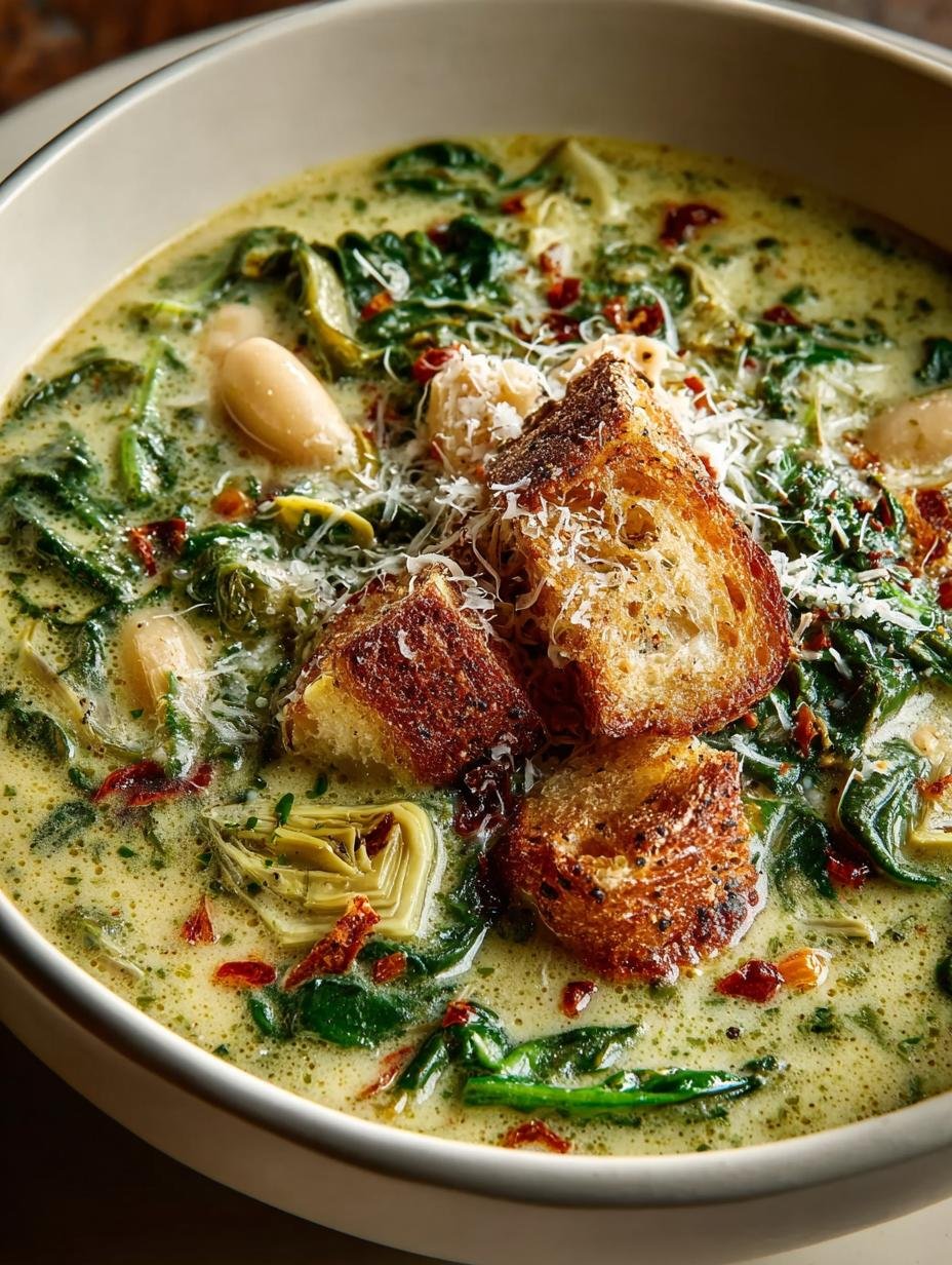 Spinach Artichoke Soup: 30-Minute Comfort Food Delight - Spinach Artichoke Soup, White Bean Soup, Comforting Soup Recipe - main visual representation