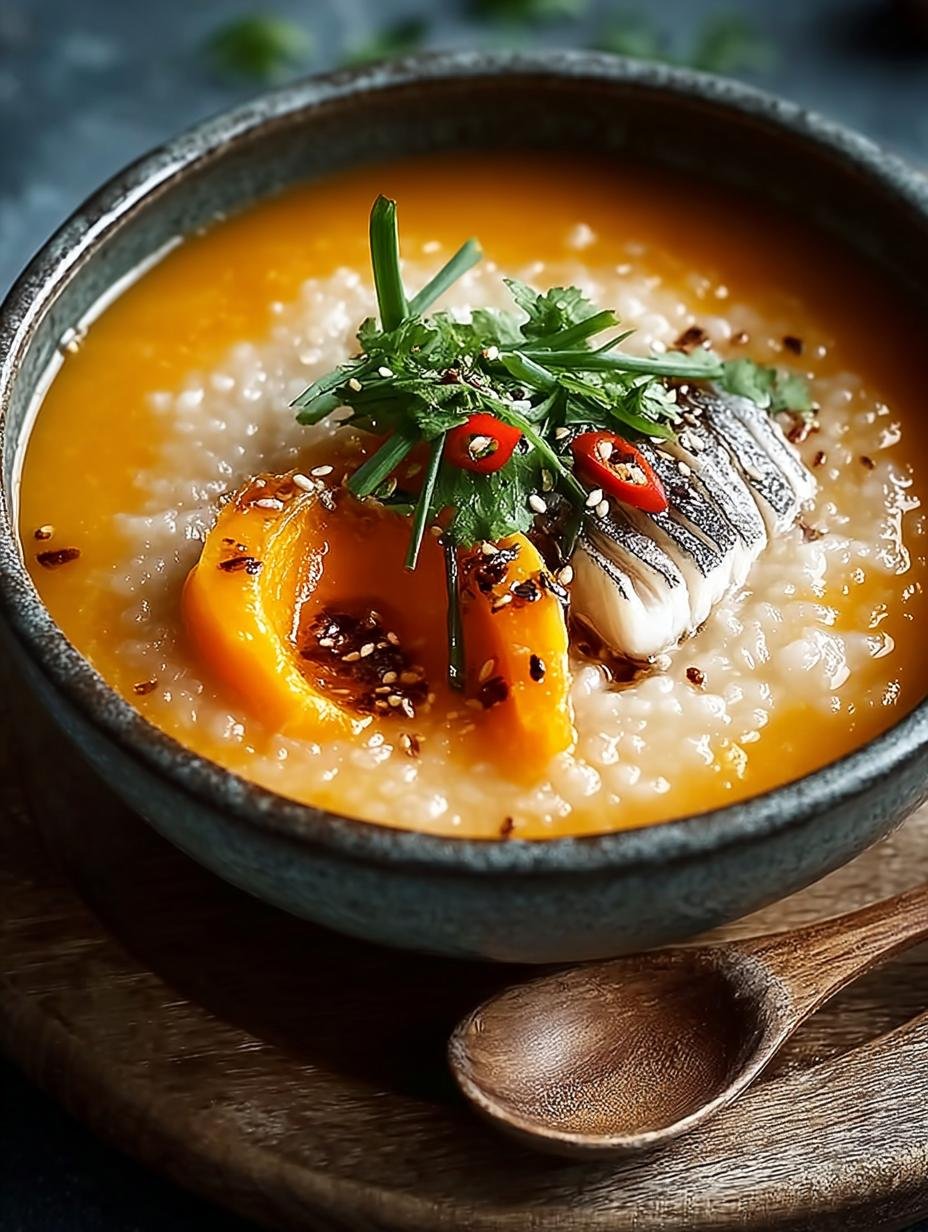 Warm Up with Honeynut Squash Congee & Poached Fish Delight - Warm Up with Honeynut Squash Congee & Poached Fish Delight - main visual representation