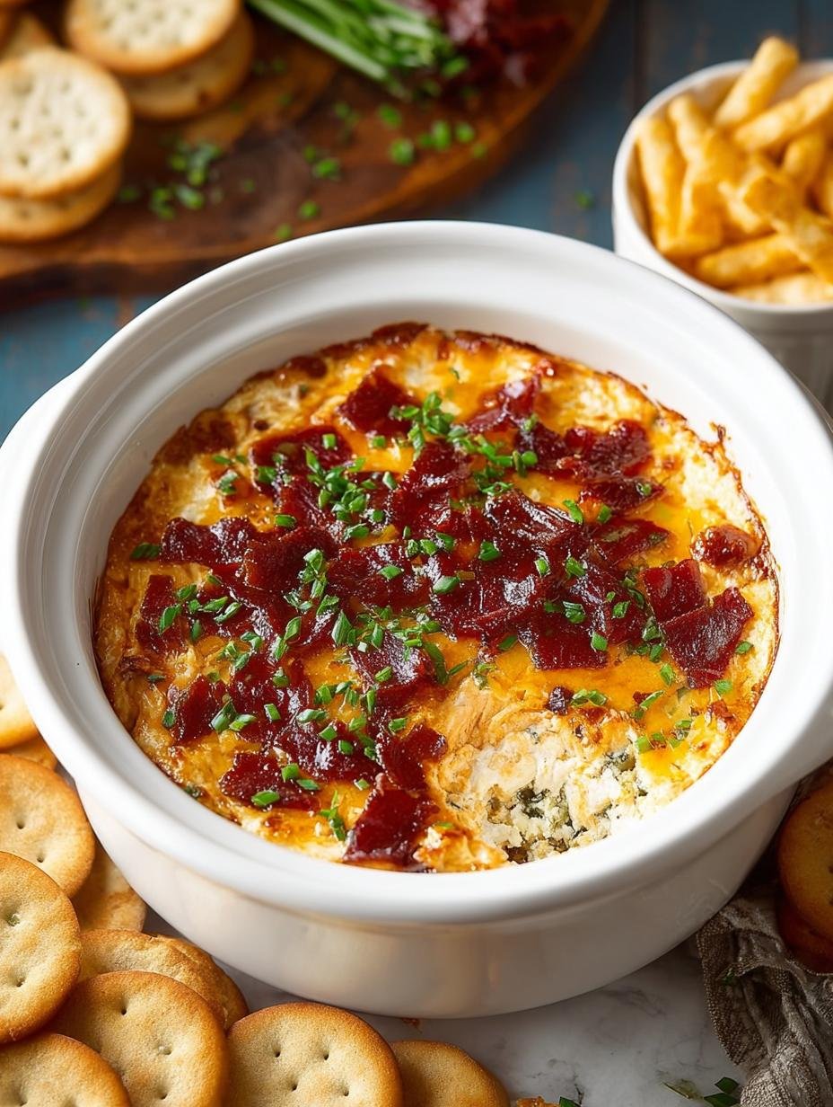 Delicious Slow Cooker Barbecue Chicken Dip with crispy bacon topping