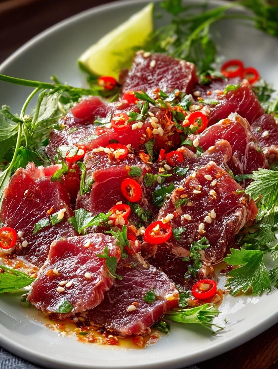 Savory Vietnamese Beef Carpaccio with Fresh Herbs and Zing
