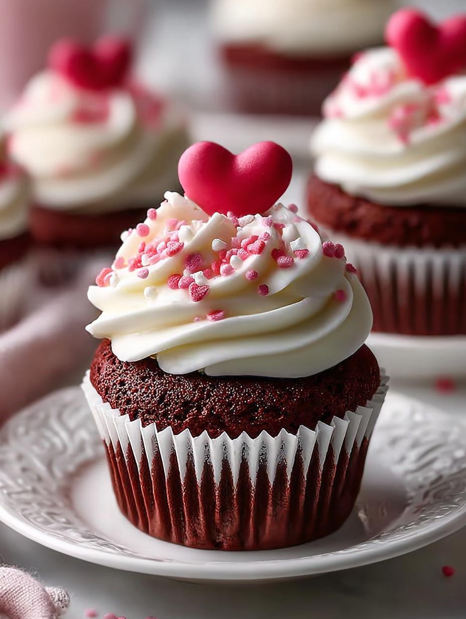 Valentine's Day Cupcakes: 12 Charming Pink Velvet Delights - Valentine's Day Cupcakes, Pink Velvet Cupcakes, Sweet Treats, Valentine's Desserts - additional detail